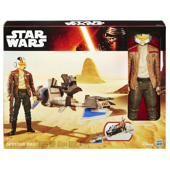 figurine articulée sergent poe dameron avec speeder bike star wars episode vii jouet hasbro en boite