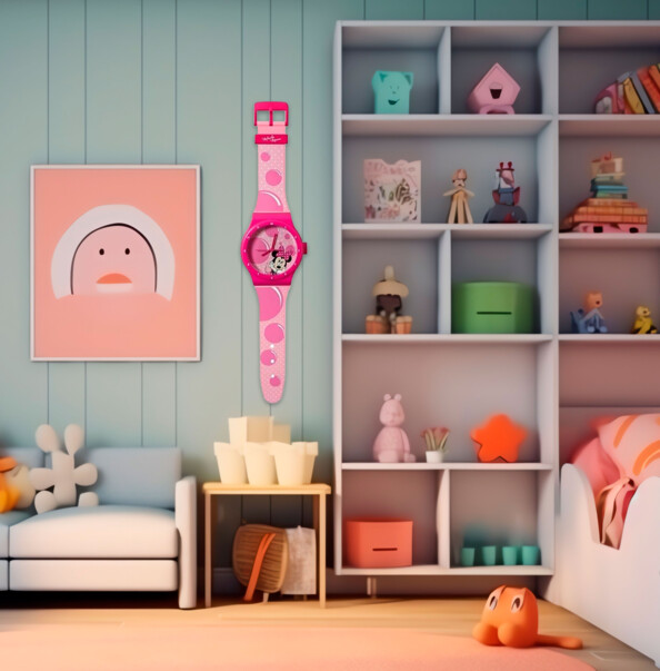 Horloge murale géante Minnie Mouse 92 cm coloris rose de la marque Disney