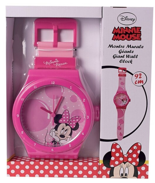 Montre murale XXL Disney Minnie Mouse dans son emballage cartonné et transparent rose