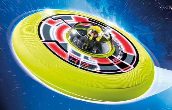 jouet playmobil 6183 sports & action spationaute dans soucoupe frisbee à lancer