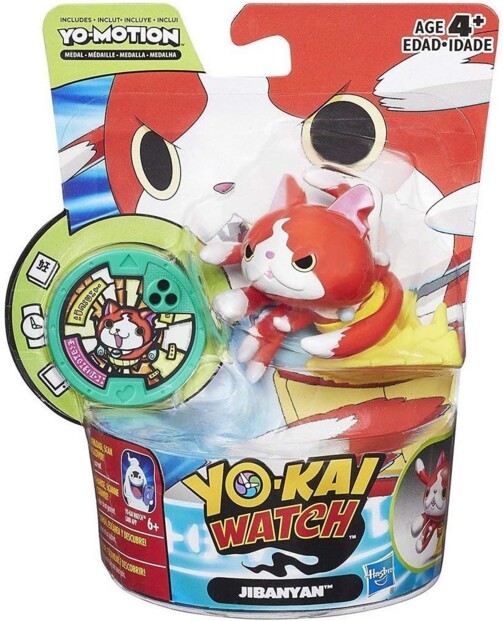 Packaging blister de la figurine Jibanyan avec médaillon Yo-Motion vert et logo Yo-kai Watch