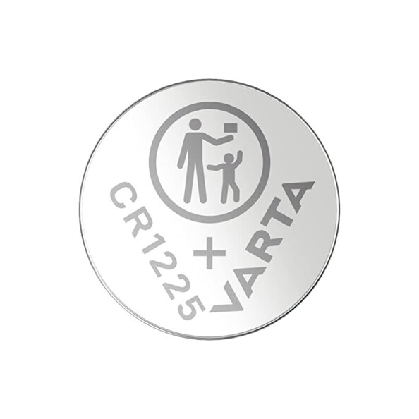 1 pile électrique ronde CR1225 Varta avec logo de sécurité enfant vue du dessus