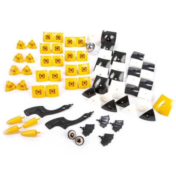 Le 70 pièces contenues dans la boîte Kor Tazoo Jelo de Geomag.