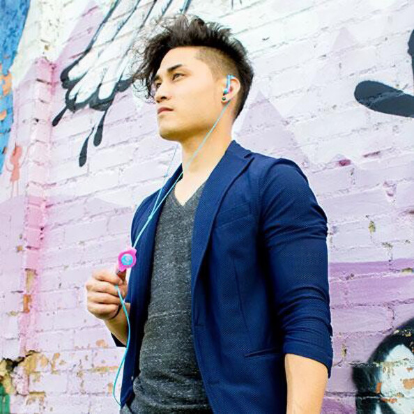 Écouteurs intra-auriculaires rétractables sport - Bleu/Rose