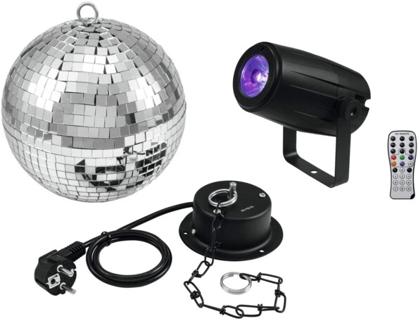 Pack Eurolite avec boule à facette et spot LED RVBB.