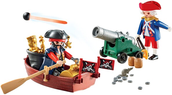 Les deux Playmobils pirate et soldat de la valisette Playmobil Pirates n°9102.