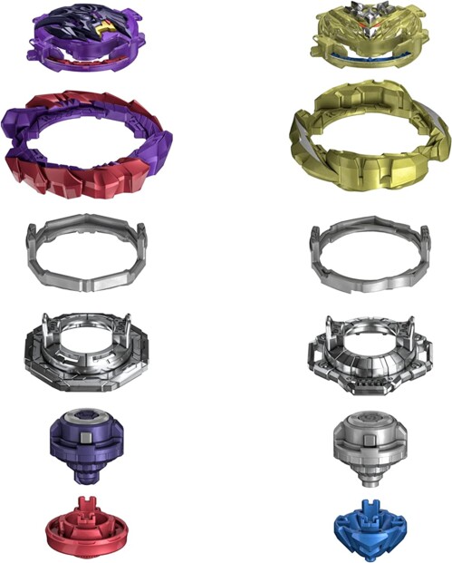 Décomposition de toutes les parties des toupies Berserk Balderov B7 et Cyclone Belfyre B7