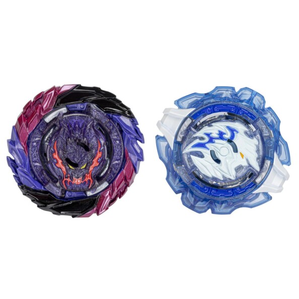deux toupies Beyblade Quaddrive Stone Baldero et Roar Balkesh