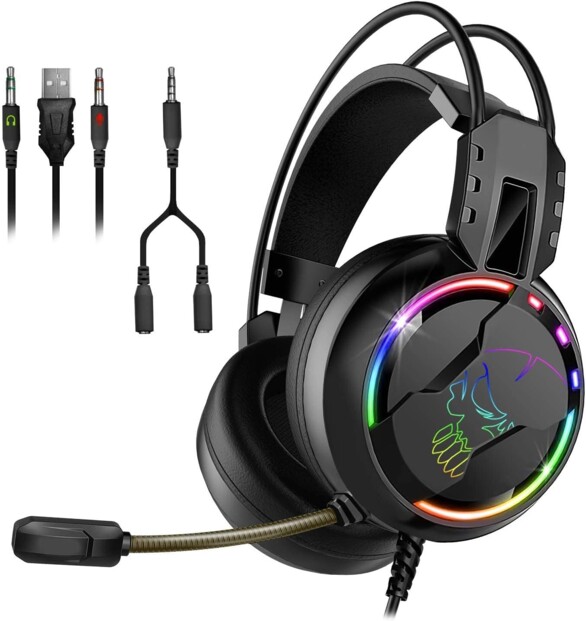 Casque gaming filaire PRO-H7 avec câble USB et double jack et adaptateur double jack vers jack de la marque Spirit of Gamer