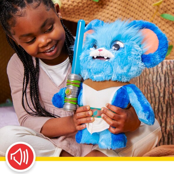 Enfant avec Jedi parlant Nubs qui ouvre la bouche