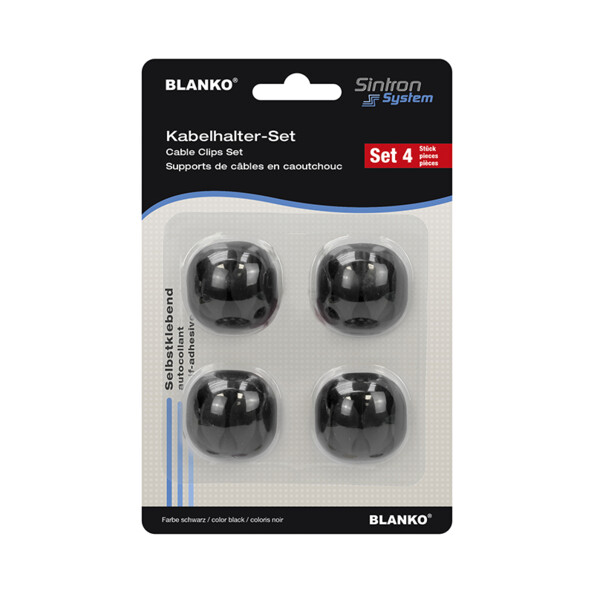 Pack de 4 organiseurs de câbles en caoutchouc coloris noir sous blister