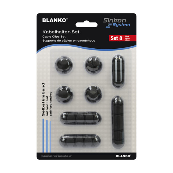 Pack de 8 organiseurs de câbles en caoutchouc coloris noir sous blister