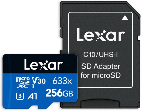 Carte mémoire High-Performance 633x MicroSD 256 Go avec adaptateur SD de la marque Lexar