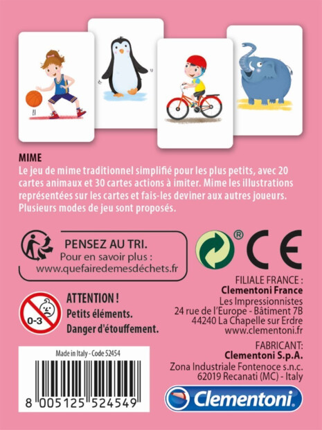 Jeu de cartes Mime — 50 cartes illustrées, mimes et devinettes