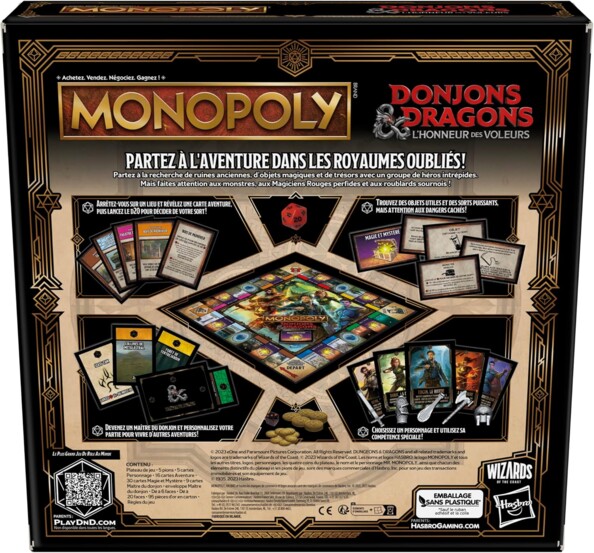 Dos du packaging de Monopoly Dungeons & Dragons version française
