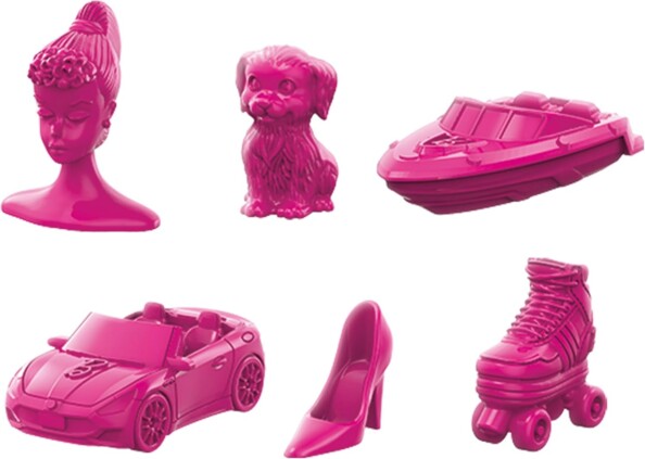 6 pions en zinc rose du jeu Monopoly Barbie