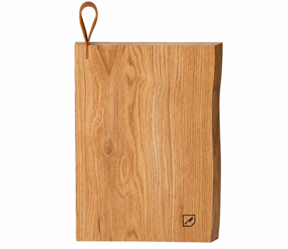 Planche à découper chêne massif 35x24x2 Rio Lindo Gifts avec lanière cuir et bord naturel