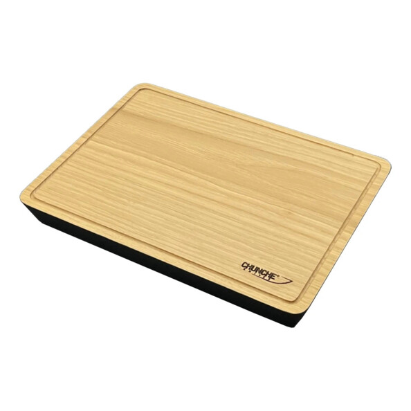 Planche à steak en chêne massif 27 x 19,5 cm avec rebord et base noire