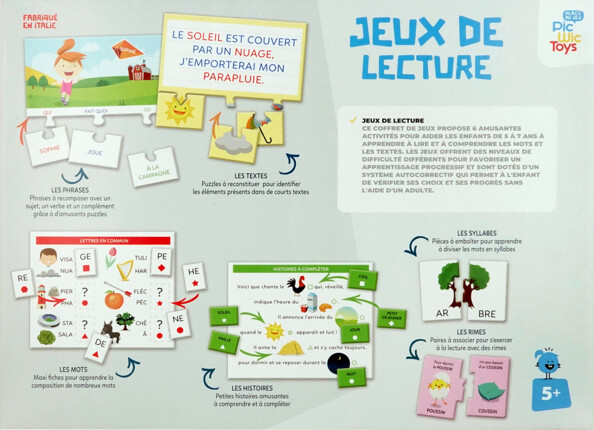 Coffret Jeux de Lecture fabriqué en Italie avec cartes éducatives
