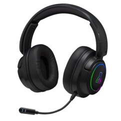 Casque gaming The G-Lab Korp Iridium noir de trois-quarts sur fond blanc