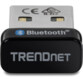 Adaptateur bluetooth USB 2.0 TrendNet coloris noir certifié CE vu de devant avec logos BT et marque