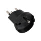 Prise de voyage coloris noir avec fiche mâle type J suisse et prise européenne CEE 7/7 femelle