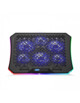 Vue du dessus de la tablette de ventilation gaming RVB avec surface en métal grillagé et 6 ventilateurs 2 tailles avec LED bleues