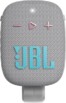 Enceinte JBL Wind 3S vue de face avec sa face tissée grise, boutons pastel et base anthracite